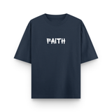 Faith Over Fear Cotton Oversized Graphic T shirt Navy Blue