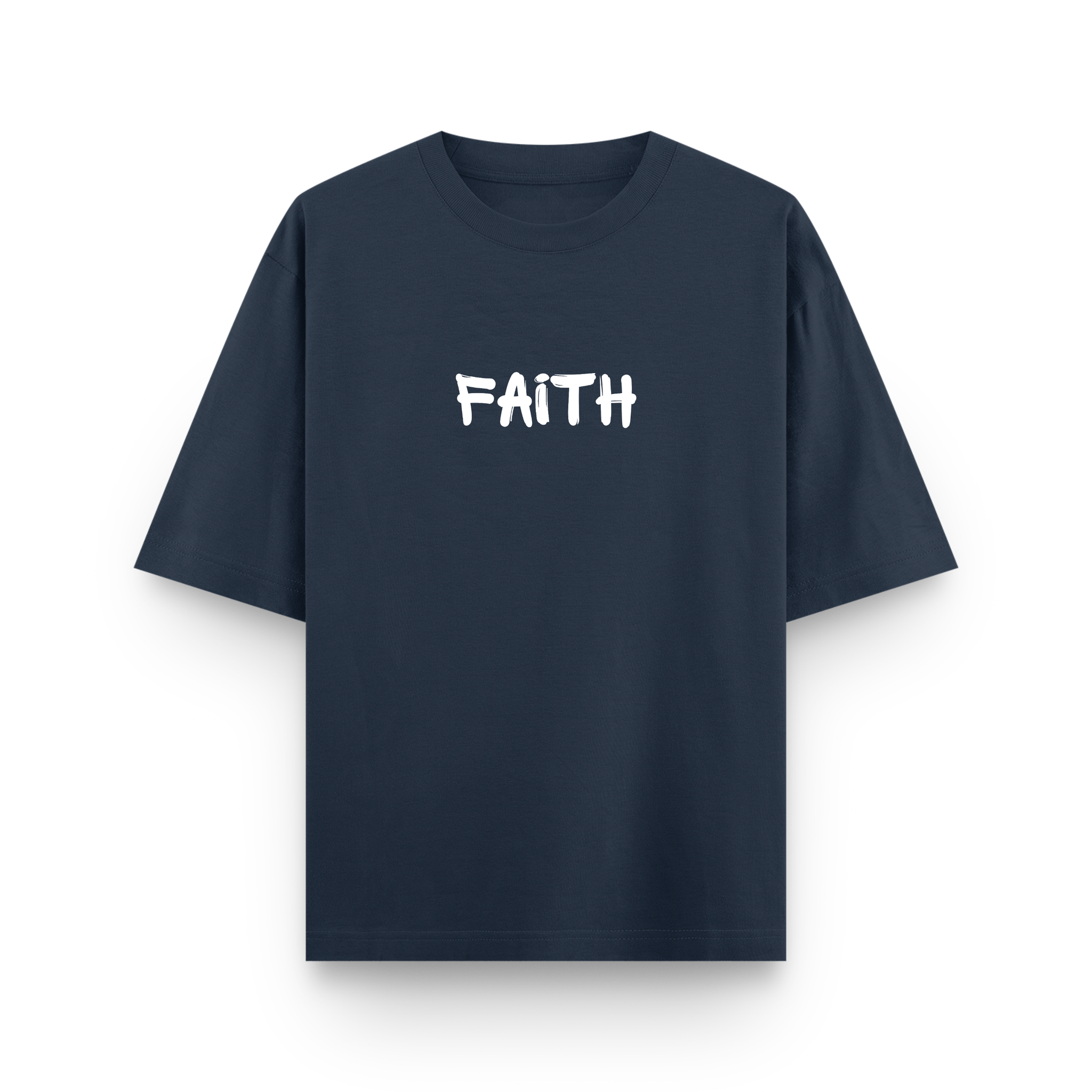 Faith Over Fear Cotton Oversized Graphic T shirt Navy Blue
