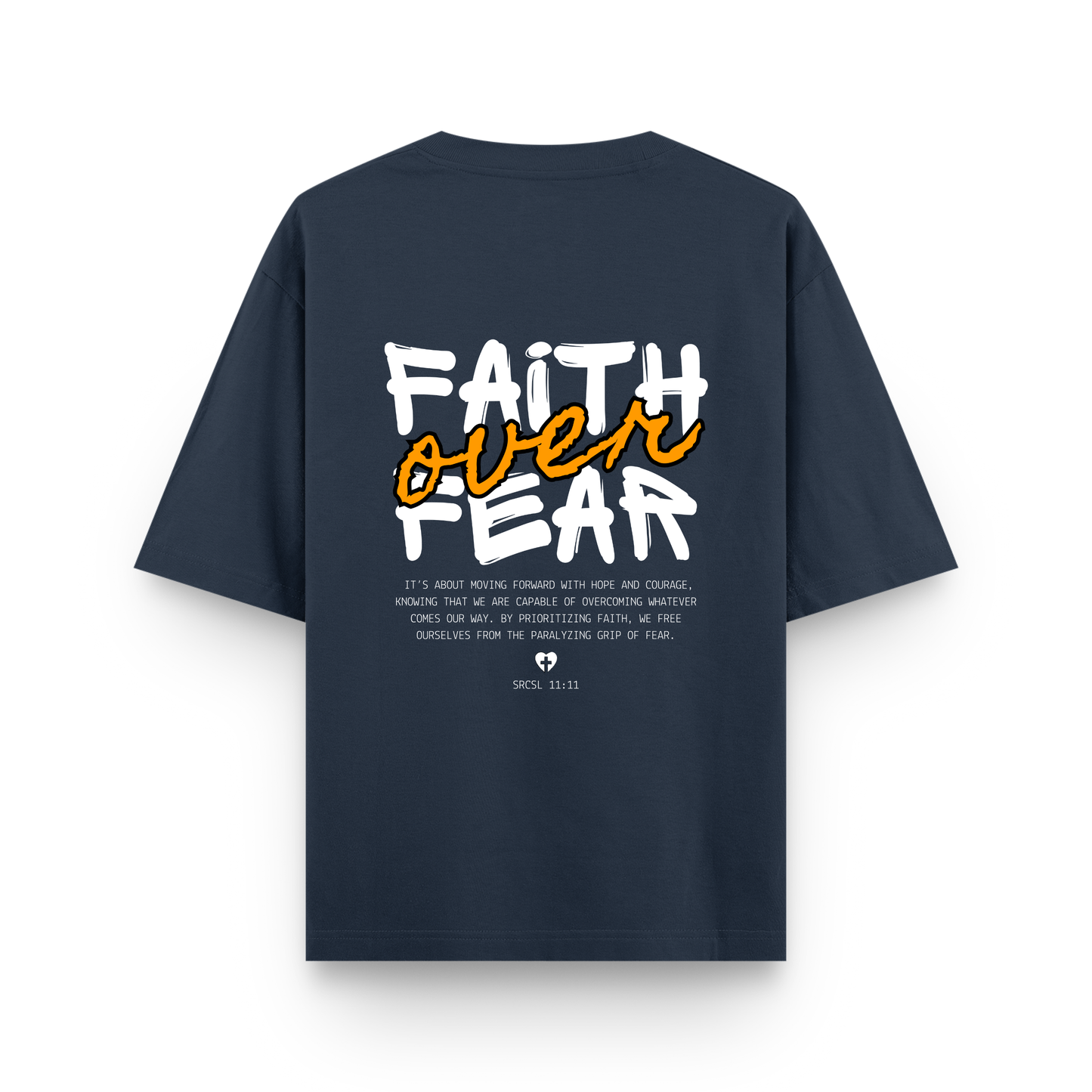 Faith Over Fear Cotton Oversized Graphic T shirt Navy Blue