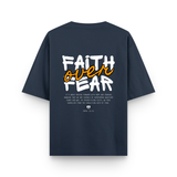 Faith Over Fear Cotton Oversized Graphic T shirt Navy Blue