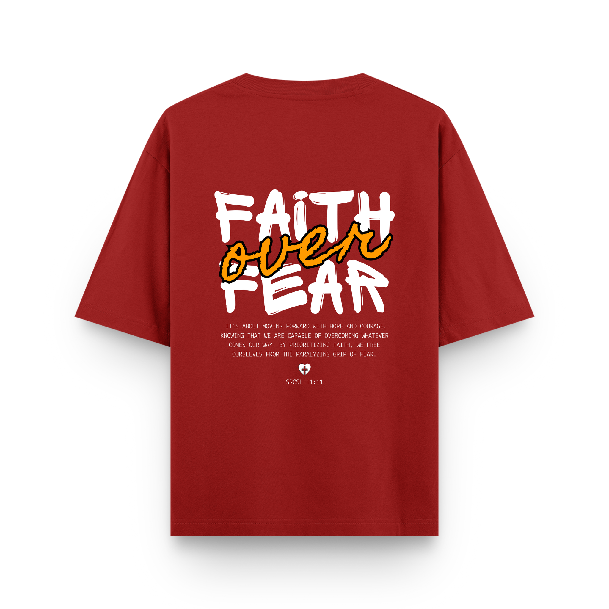 Faith Over Fear Cotton Oversized Graphic T shirt Red