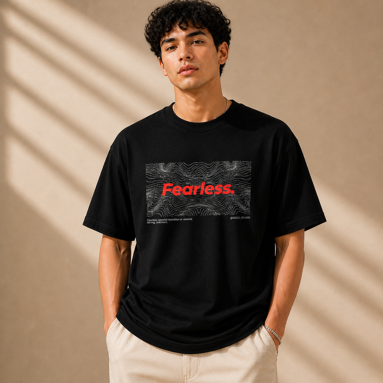 Fearless Typography Oversized Black Graphic T-Shirt