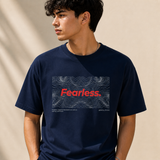 Fearless Typography Oversized Navy Blue Graphic T-Shirt