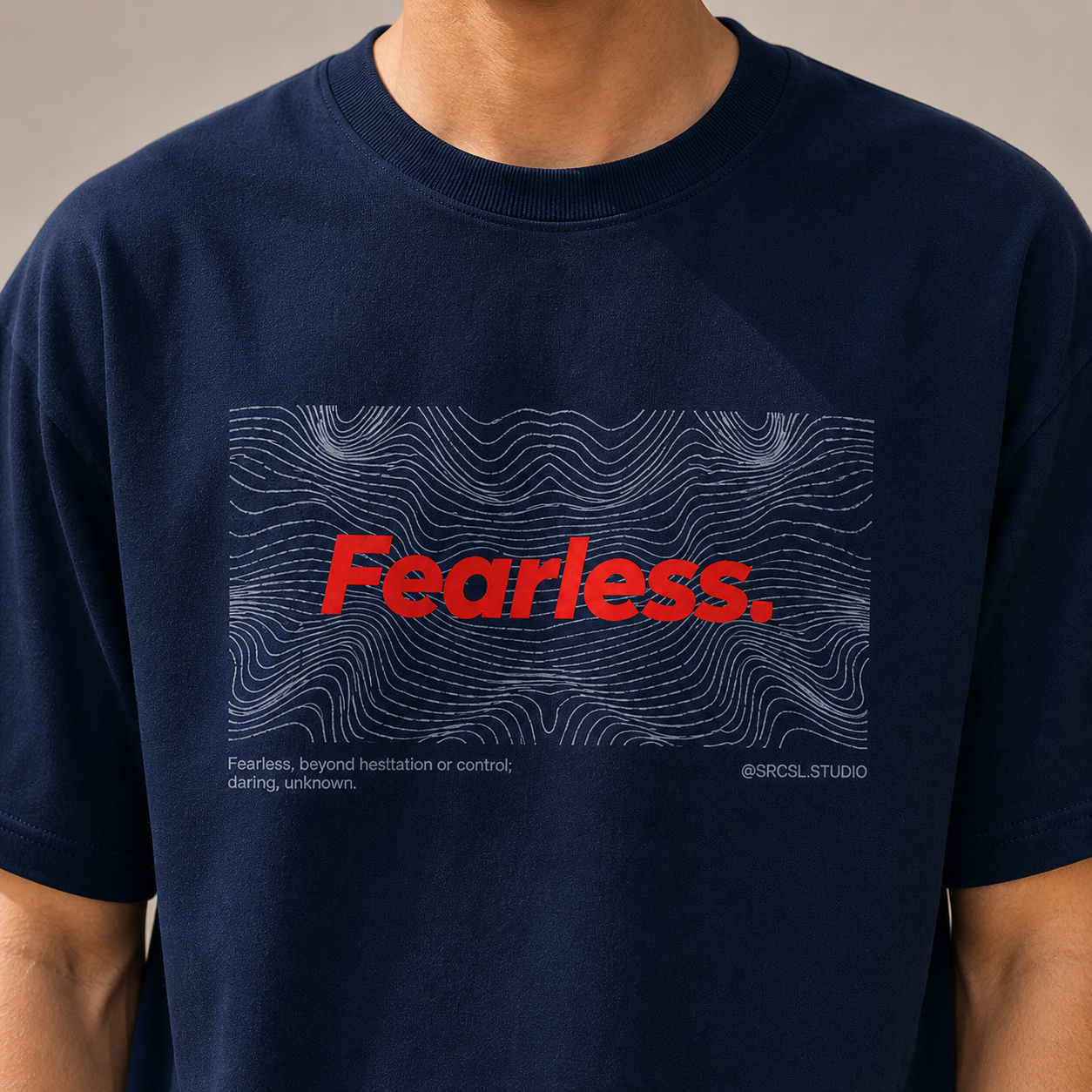 Fearless Typography Oversized Navy Blue Graphic T-Shirt