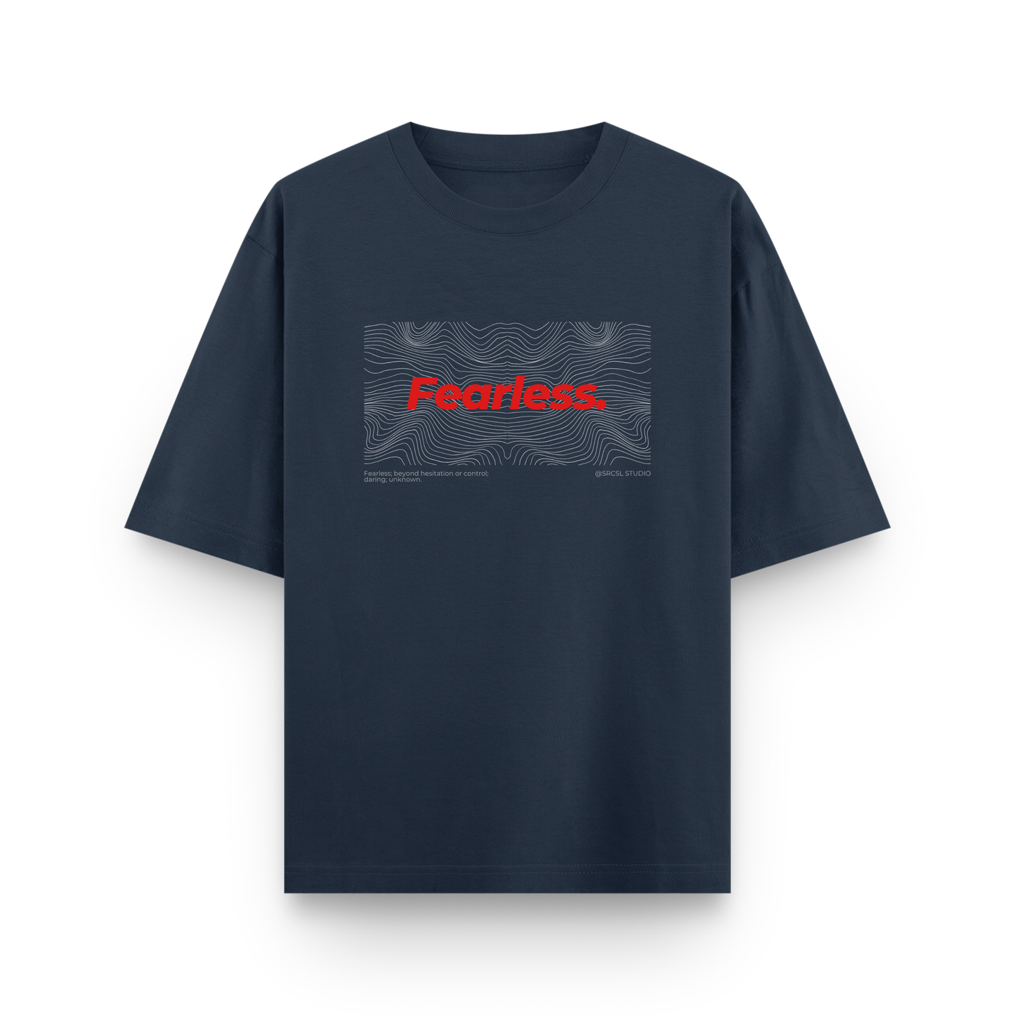 Fearless Typography Oversized Navy Blue Graphic T-Shirt