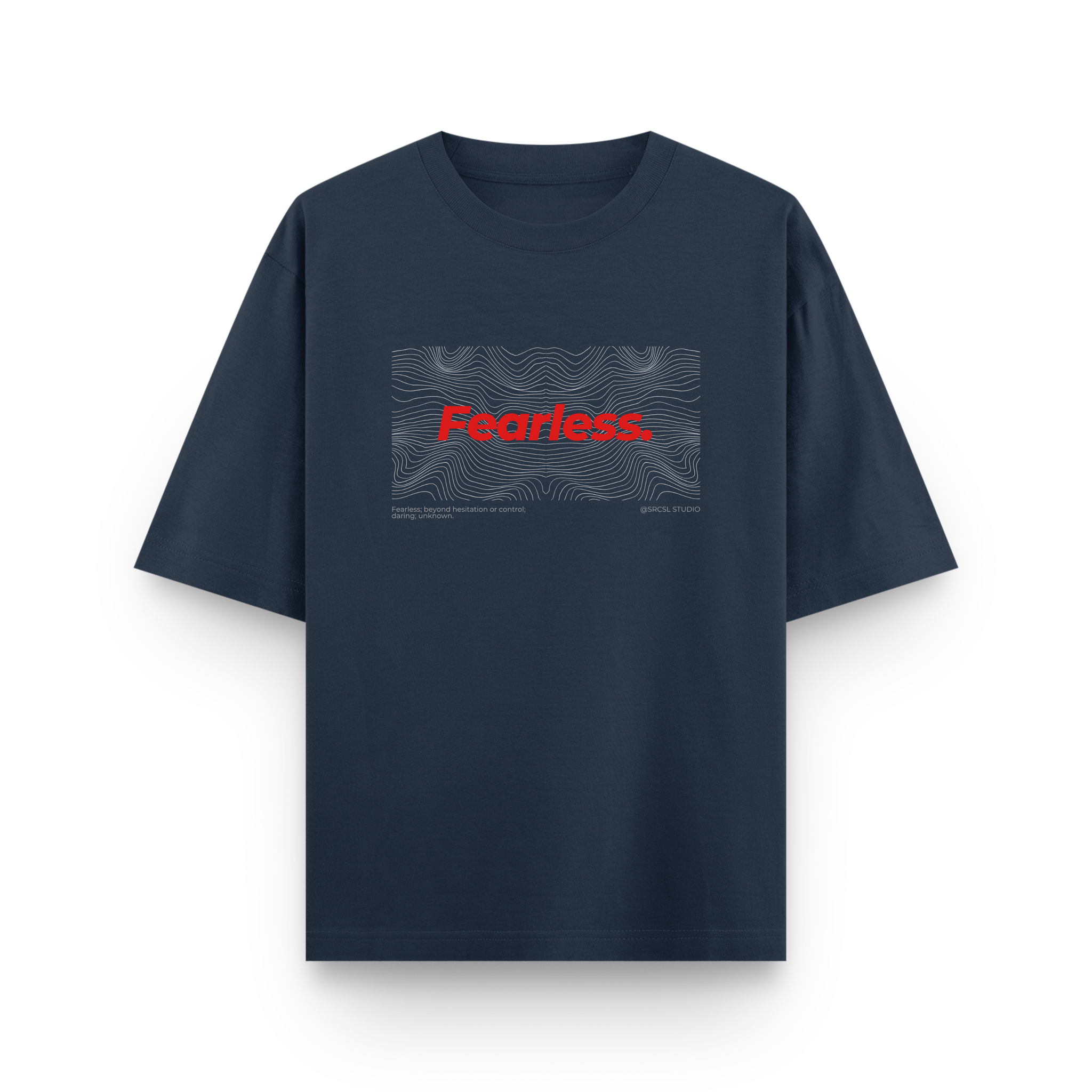 Fearless Typography Oversized Navy Blue Graphic T-Shirt
