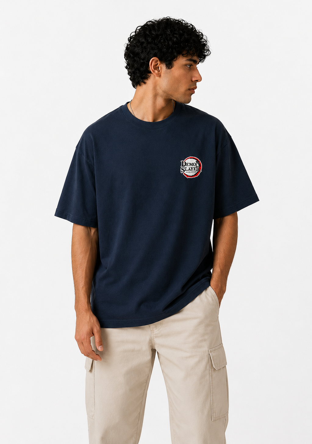 Flame Hashira Rengoku Navy Blue Oversized Graphic T-Shirt