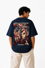Flame Hashira Rengoku Navy Blue Oversized Graphic T-Shirt
