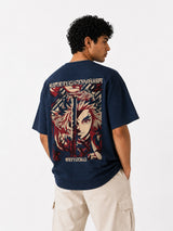 Flame Hashira Rengoku Navy Blue Oversized Graphic T-Shirt