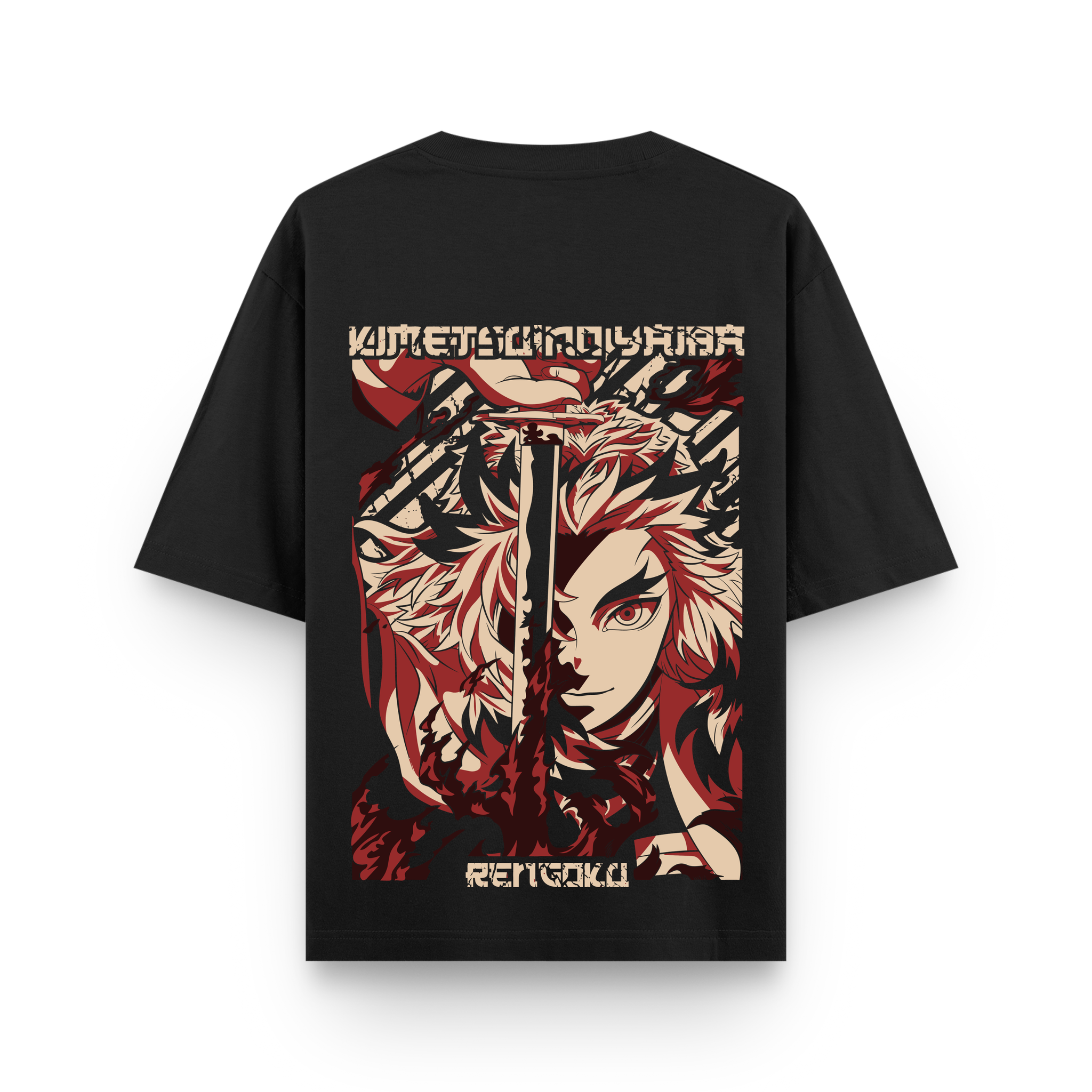 Flame Hashira Rengoku Black Oversized Graphic T-Shirt