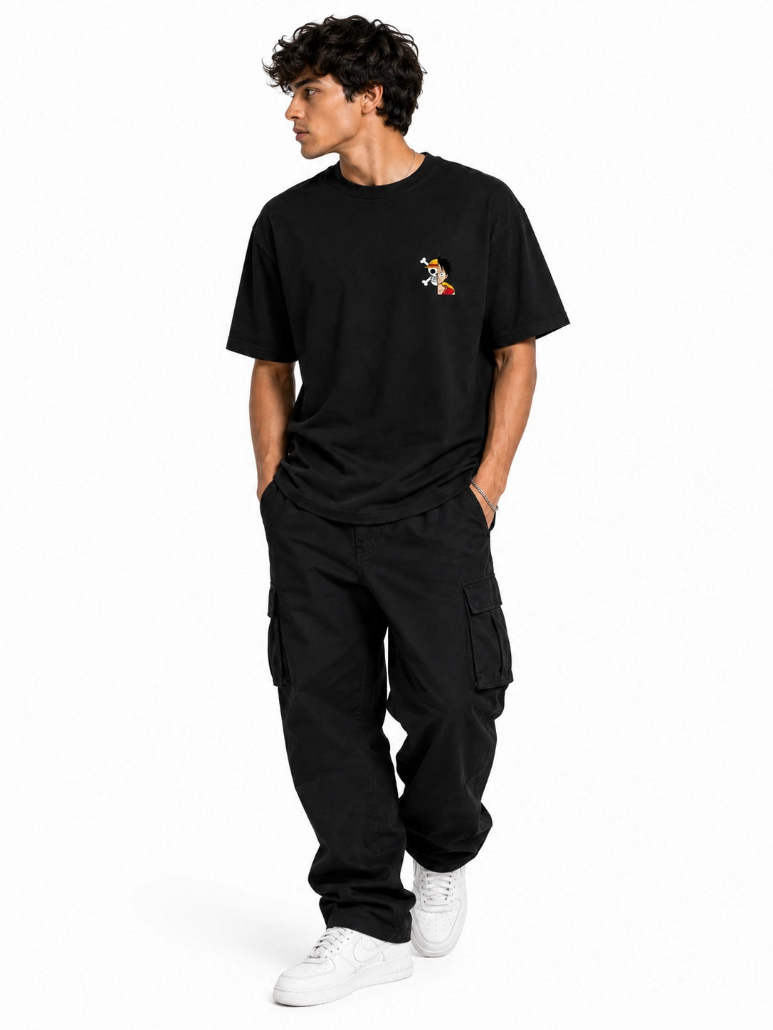 Future Pirate King Luffy Black Oversized Anime T-Shirt