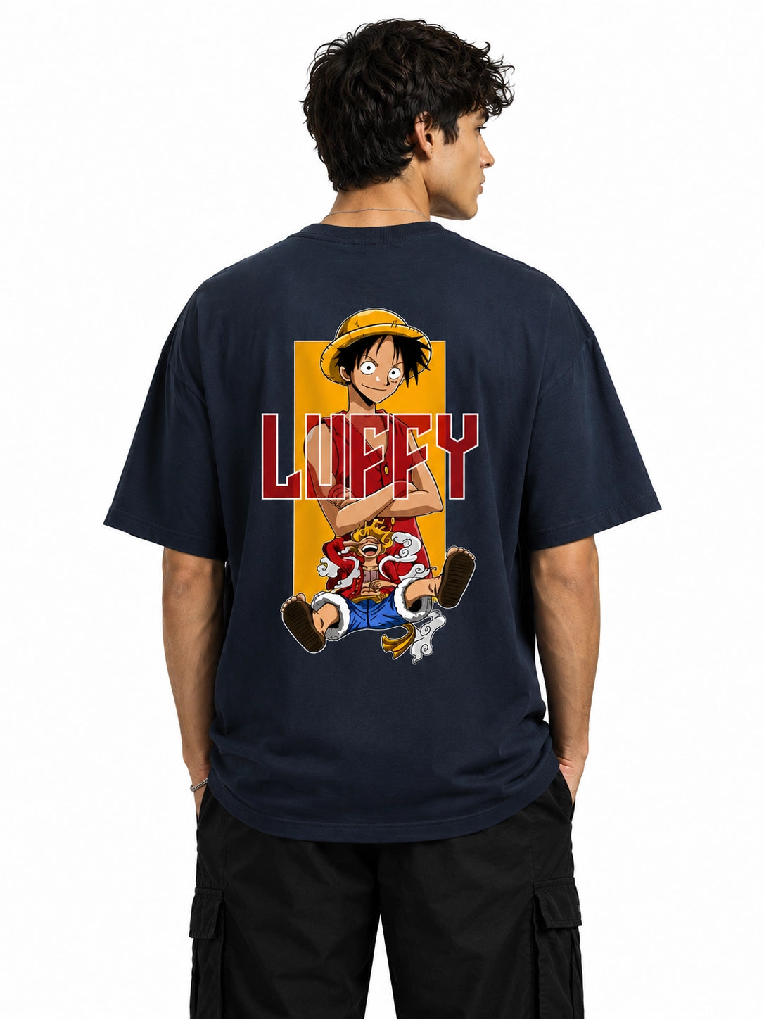 Future Pirate King Luffy Navy Blue Oversized Anime T-Shirt