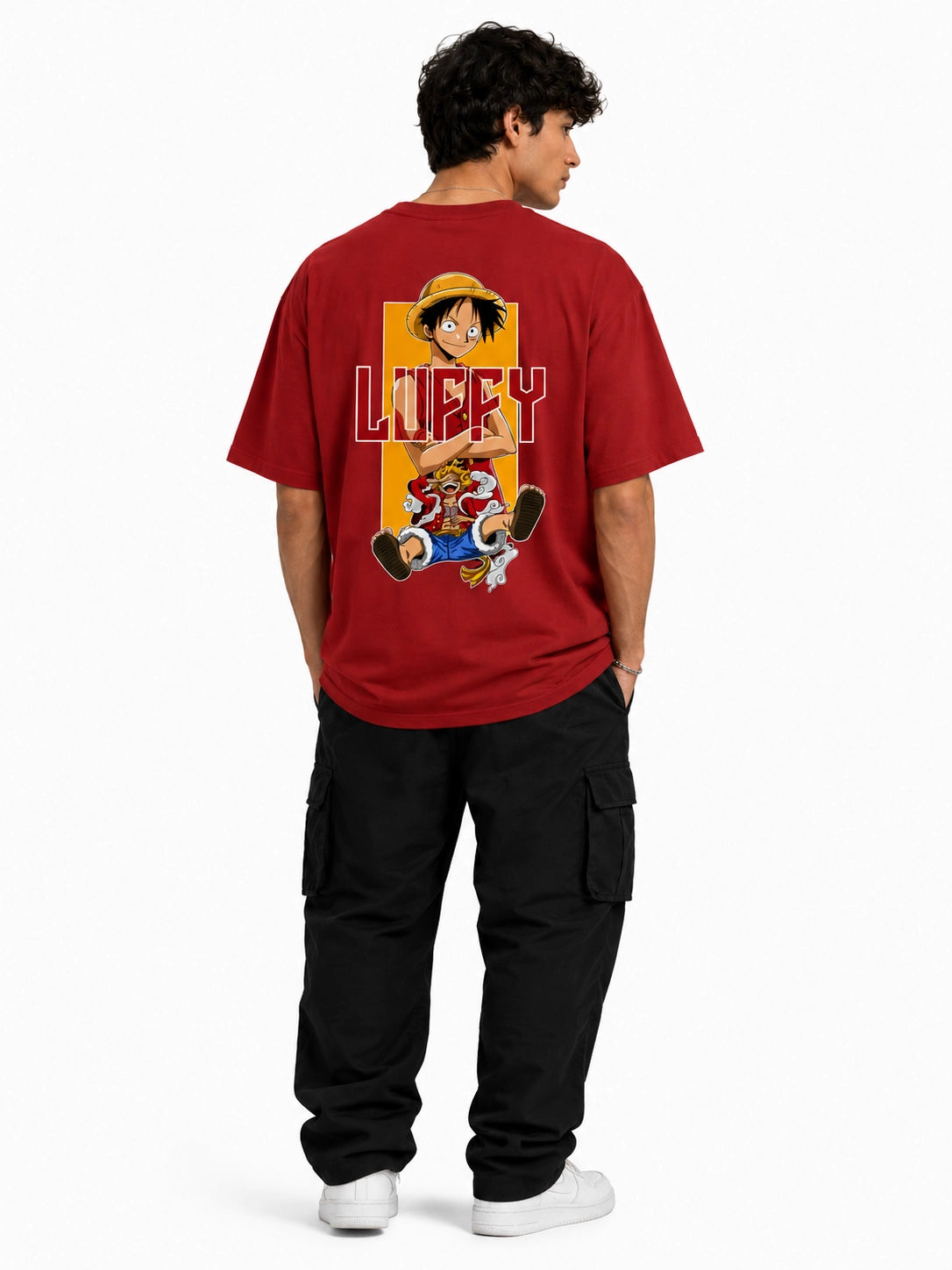 Future Pirate King Luffy Red Oversized Anime T-Shirt