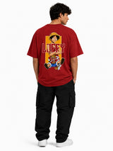 Future Pirate King Luffy Red Oversized Anime T-Shirt