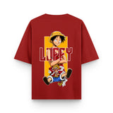 Future Pirate King Luffy Red Oversized Anime T-Shirt