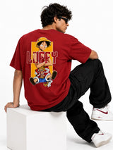 Future Pirate King Luffy Red Oversized Anime T-Shirt