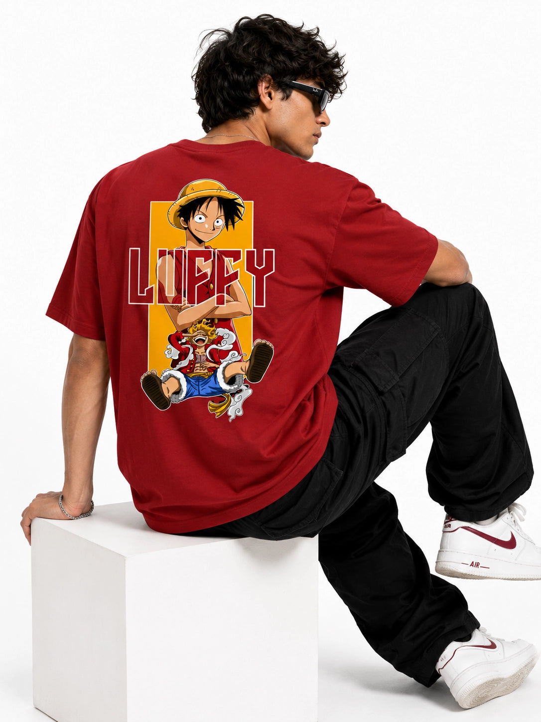 Future Pirate King Luffy Red Oversized Anime T-Shirt