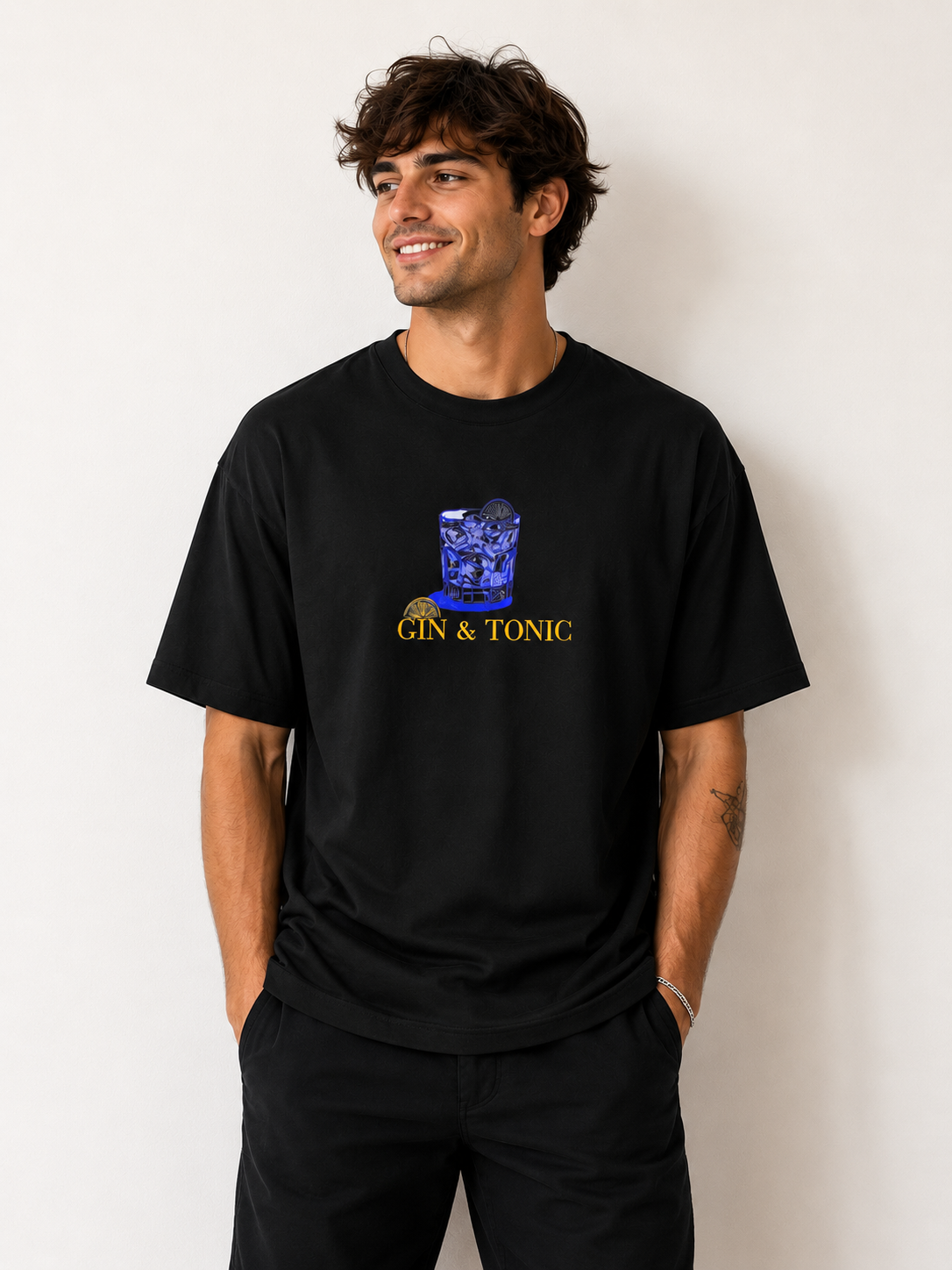 Gin & Tonic Oversized Black Premium Cotton T-shirt