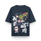 Giyu Water Hashira Oversized Navy Blue Graphic T-Shirt