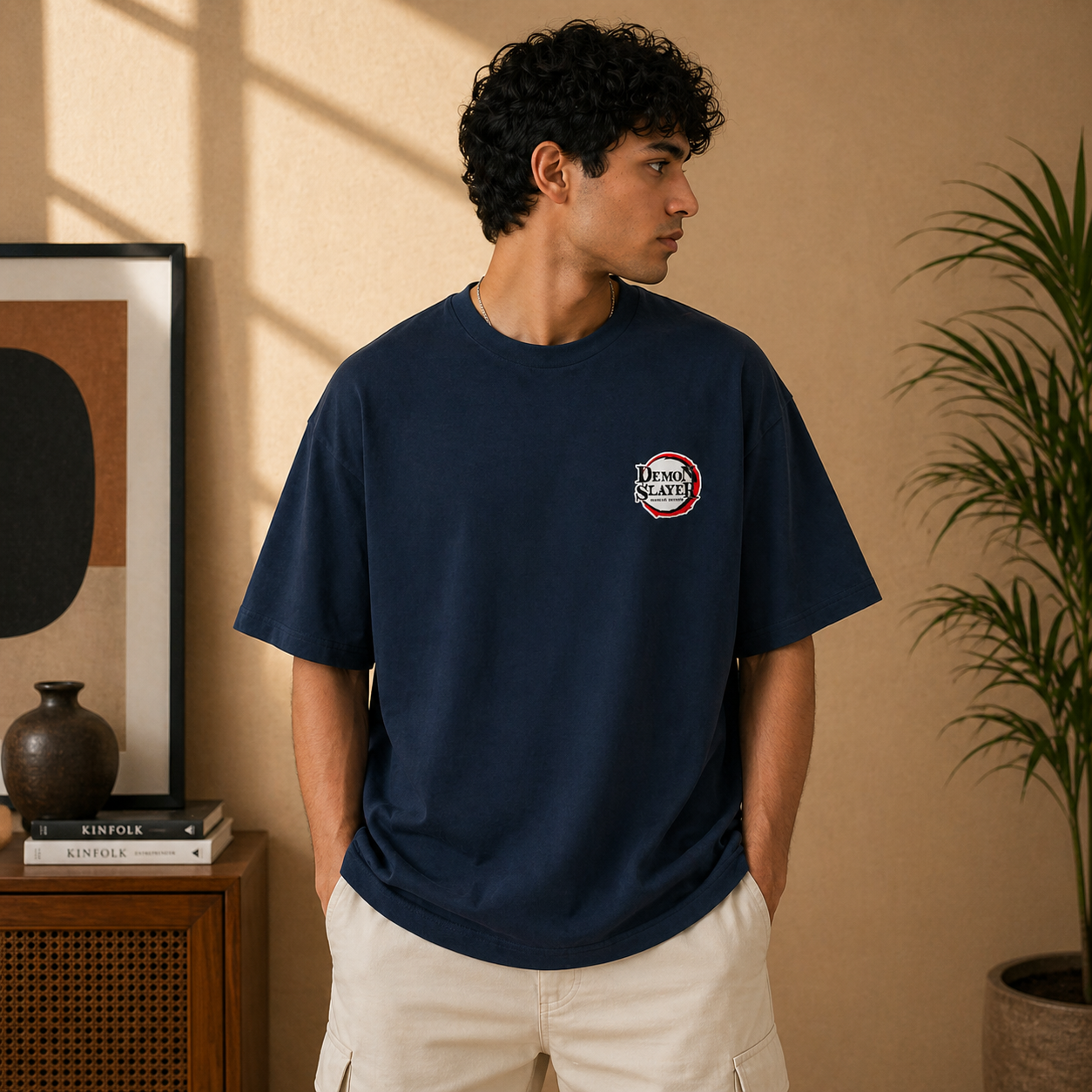 Giyu Water Hashira Oversized Navy Blue Graphic T-Shirt