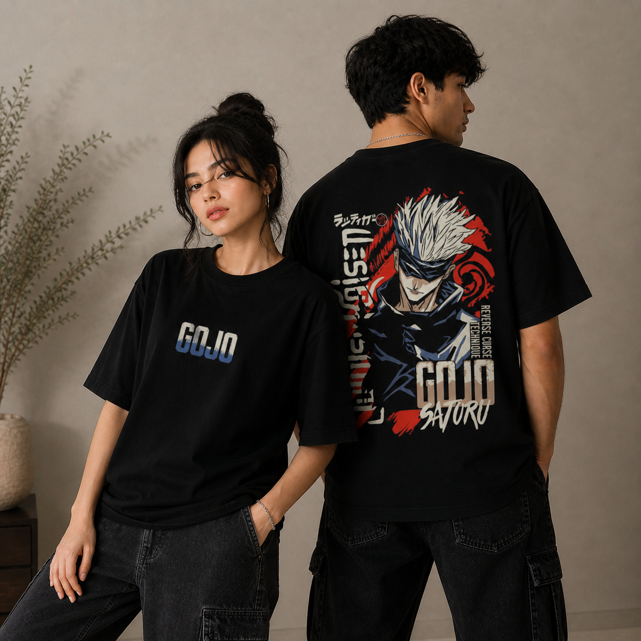 Gojo Satoru Reverse Curse Oversized Black Graphic T-Shirt