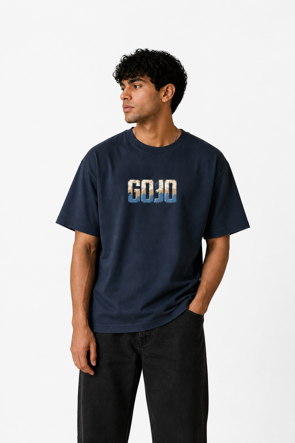 Gojo Satoru Reverse Curse Oversized Navy Blue Graphic T-Shirt