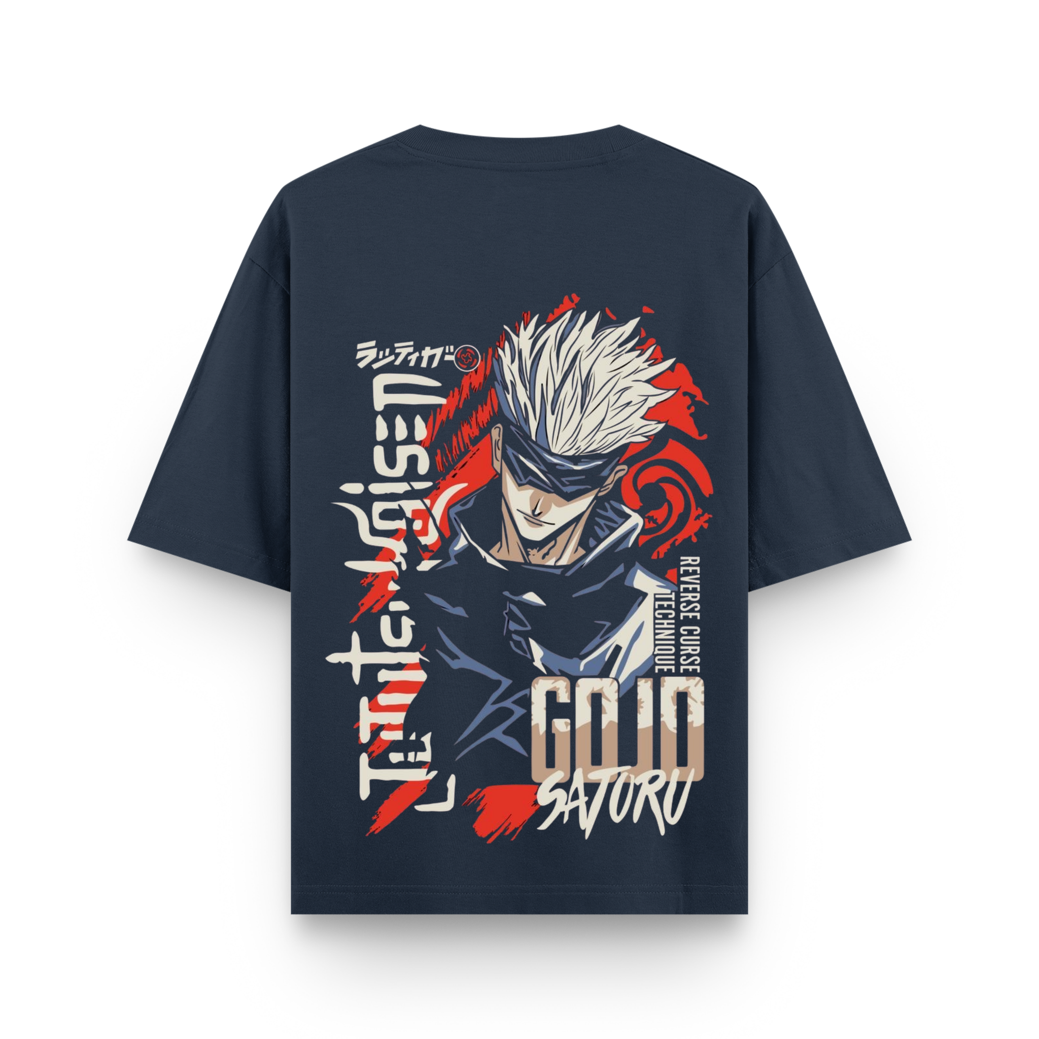 Gojo Satoru Reverse Curse Oversized Navy Blue Graphic T-Shirt