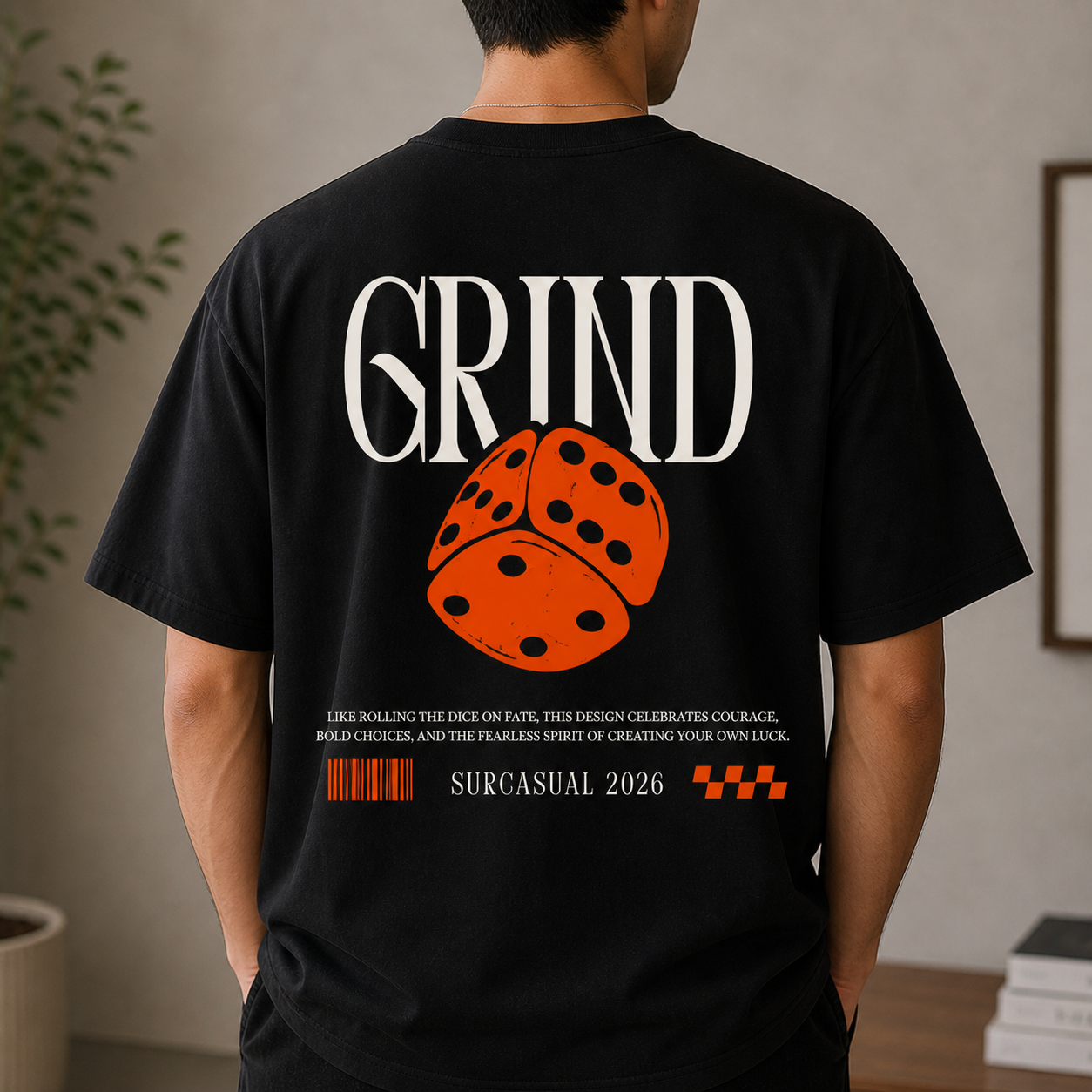 Grind Dice Oversized Black Graphic T-Shirt