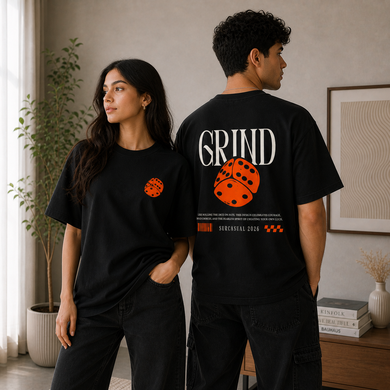 Grind Dice Oversized Black Graphic T-Shirt