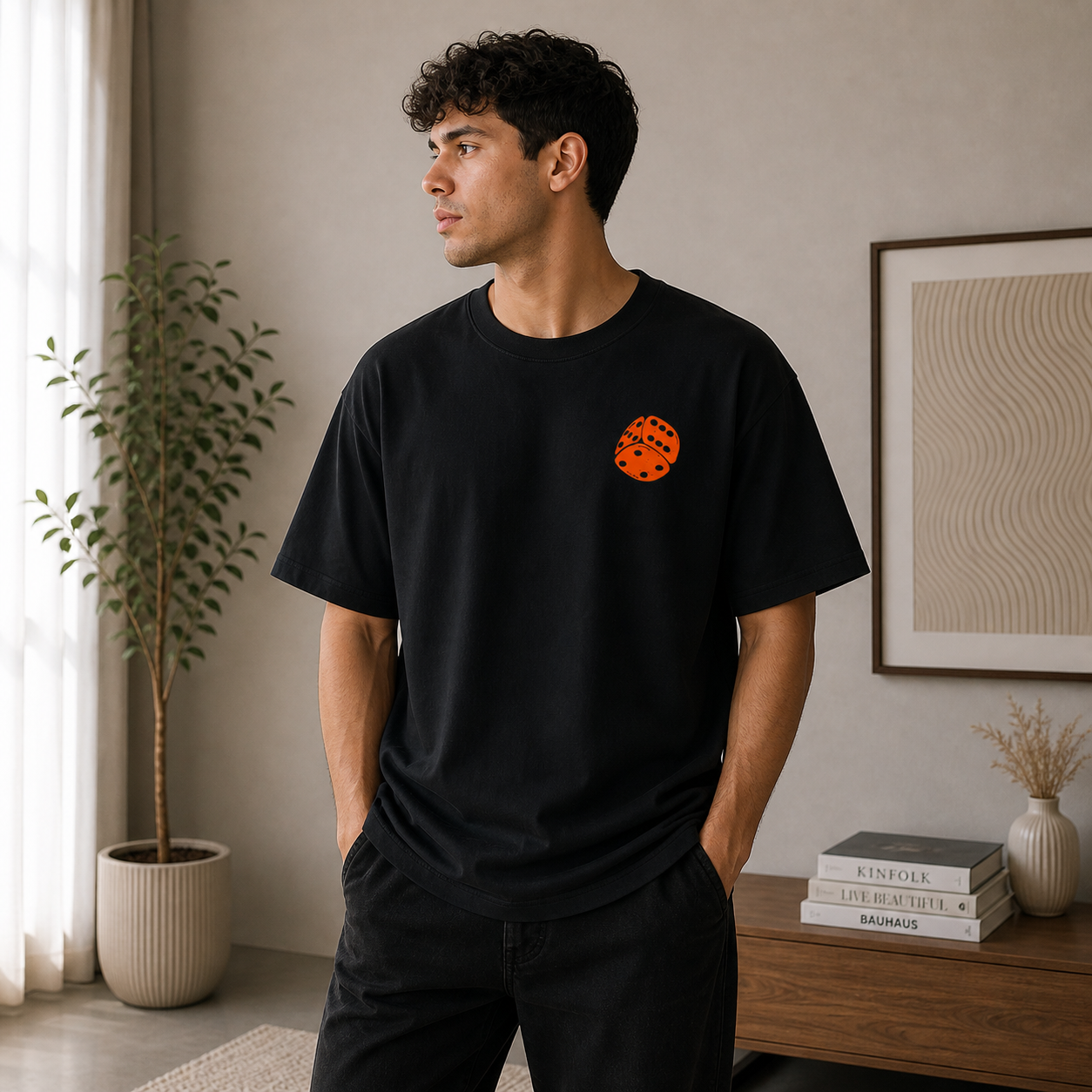 Grind Dice Oversized Black Graphic T-Shirt