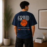 Grind Dice Oversized Navy Blue Graphic T-Shirt