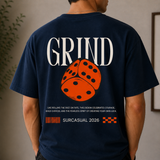 Grind Dice Oversized Navy Blue Graphic T-Shirt