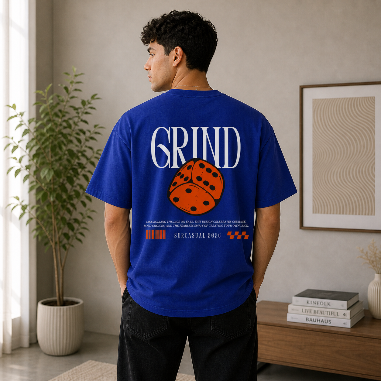 Grind Dice Oversized Royal Blue Graphic T-Shirt