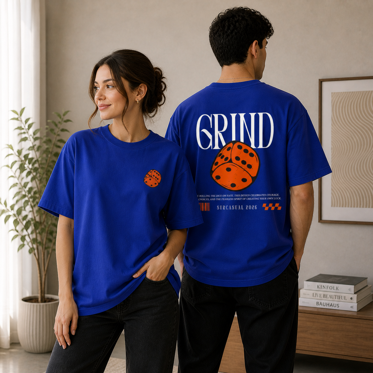 Grind Dice Oversized Royal Blue Graphic T-Shirt