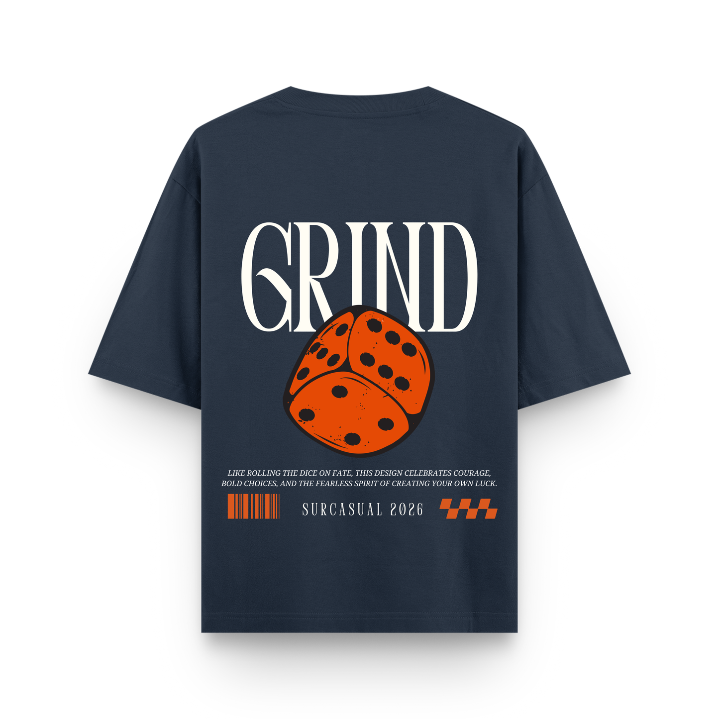 Grind Dice Oversized Navy Blue Graphic T-Shirt
