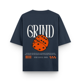Grind Dice Oversized Navy Blue Graphic T-Shirt