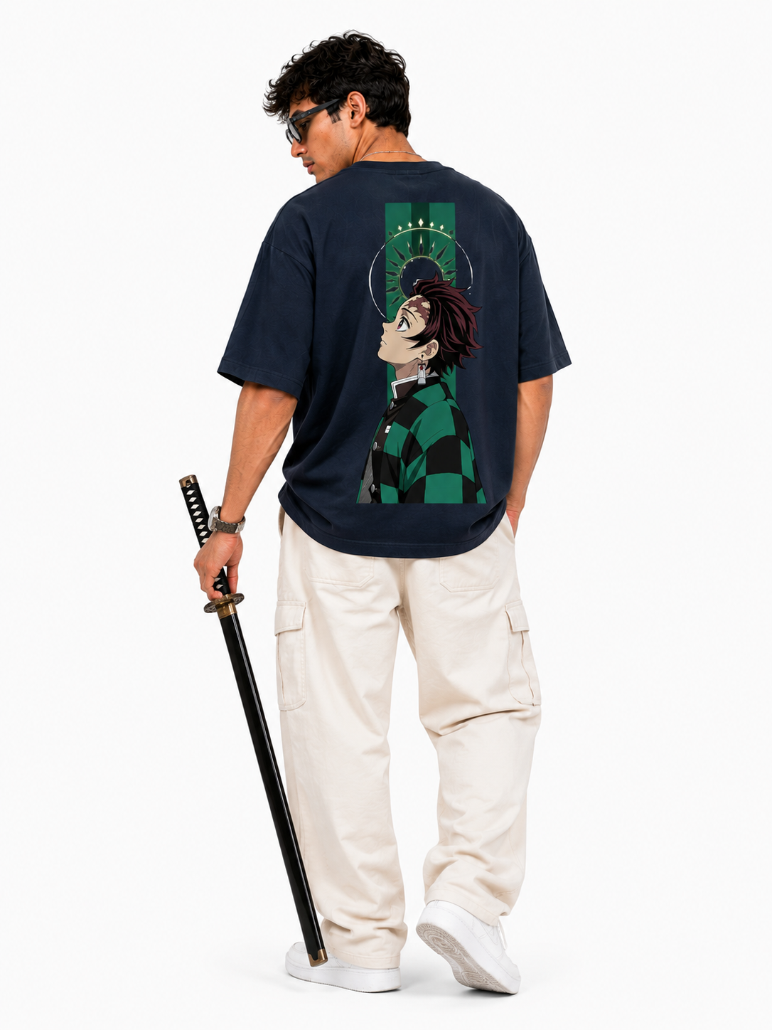 Hinokami Tanjiro Oversized Navy Blue Anime T-Shirt