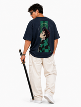 Hinokami Tanjiro Oversized Navy Blue Anime T-Shirt