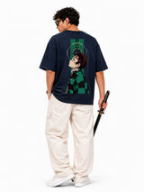 Hinokami Tanjiro Oversized Navy Blue Anime T-Shirt
