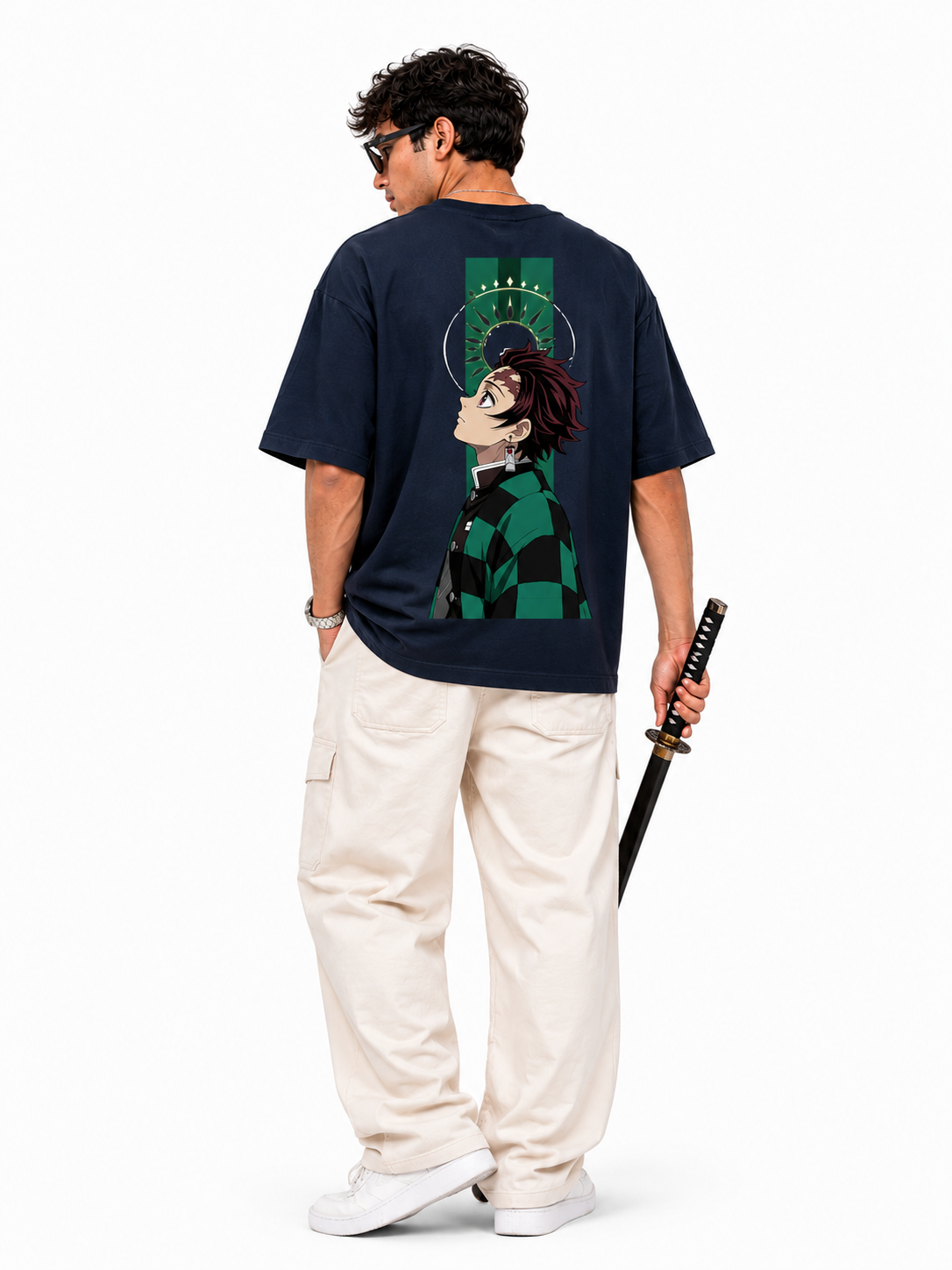 Hinokami Tanjiro Oversized Navy Blue Anime T-Shirt