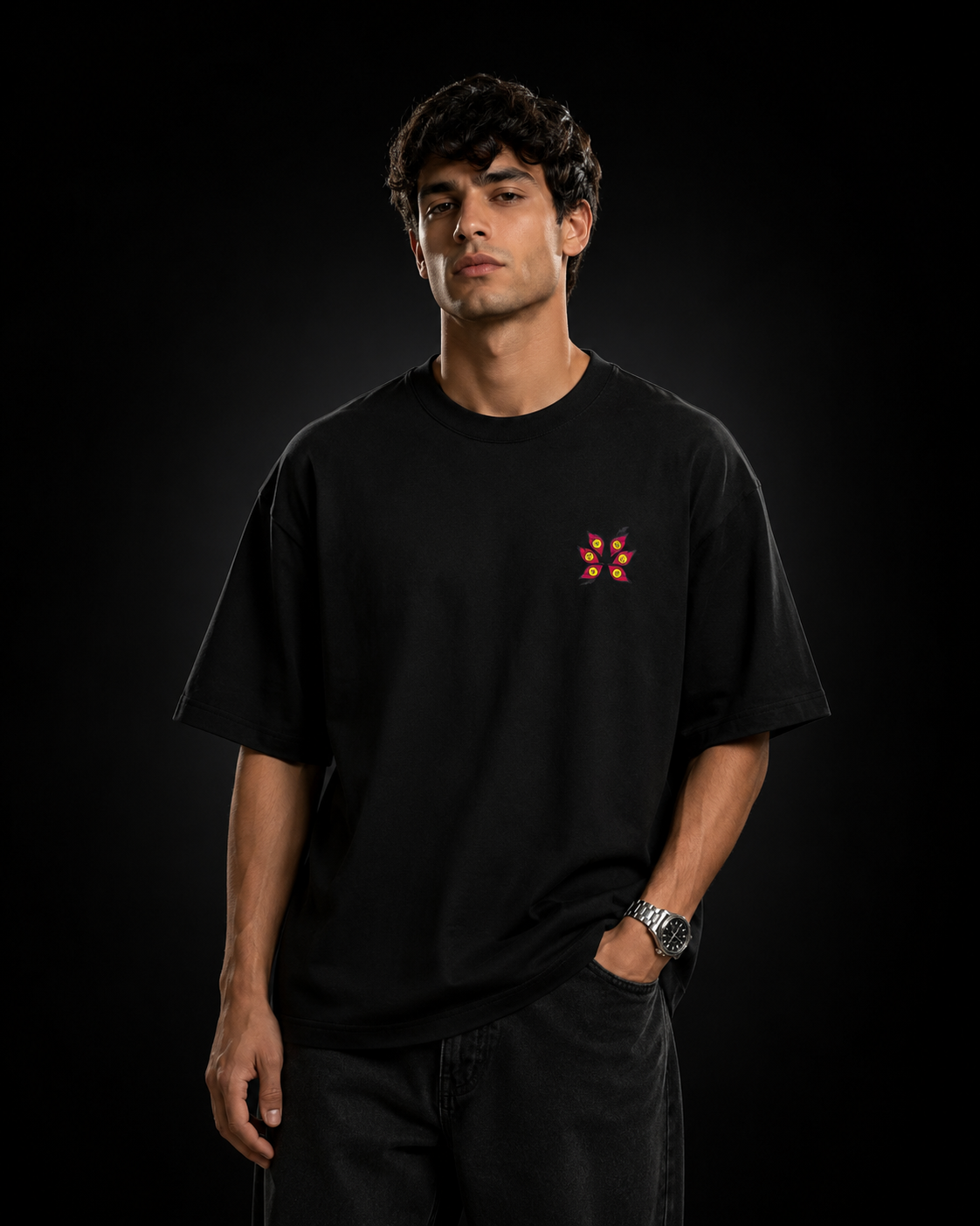 Infernal Demon Eyes Black Graphic Oversized Anime T-Shirt