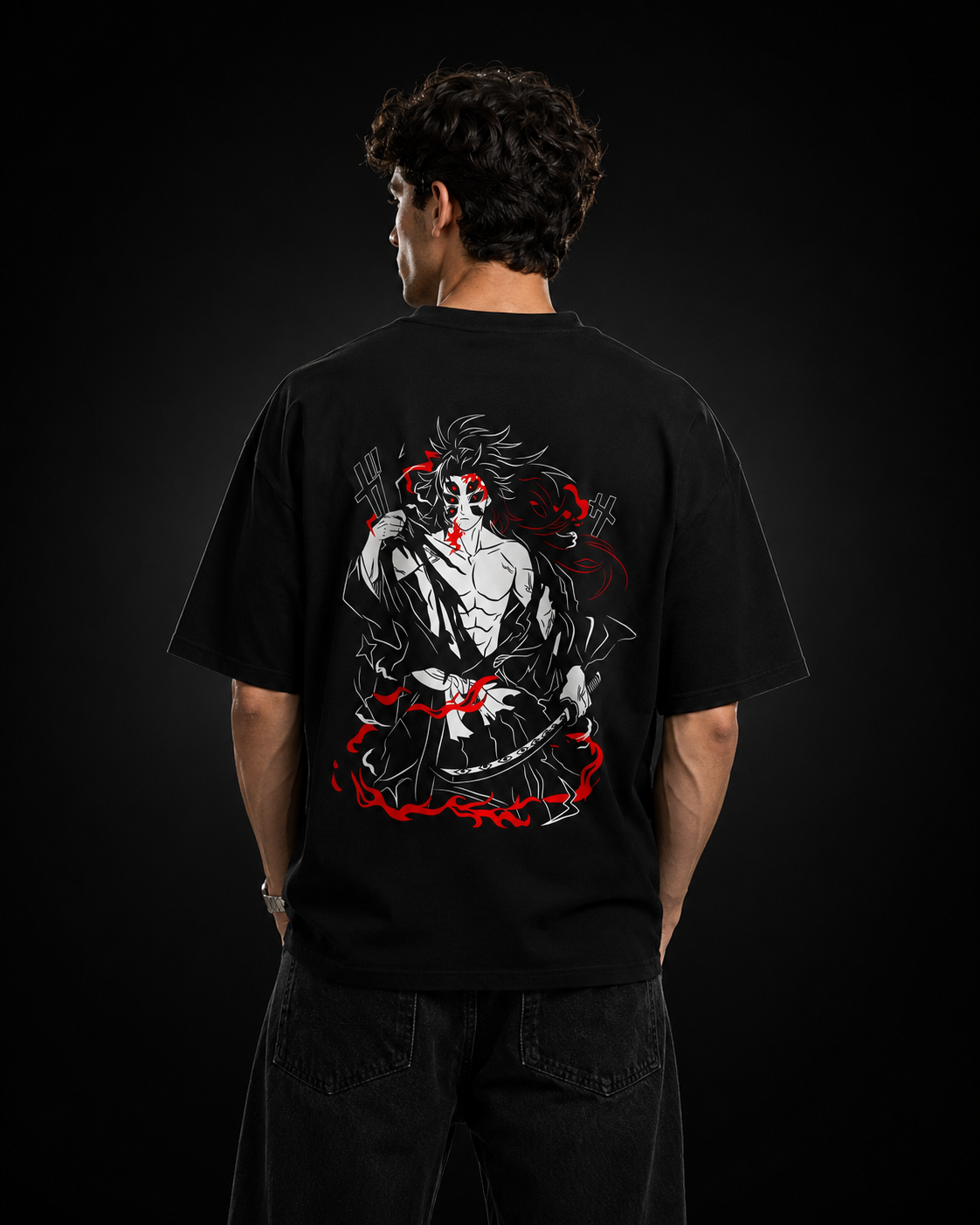 Infernal Demon Eyes Black Graphic Oversized Anime T-Shirt