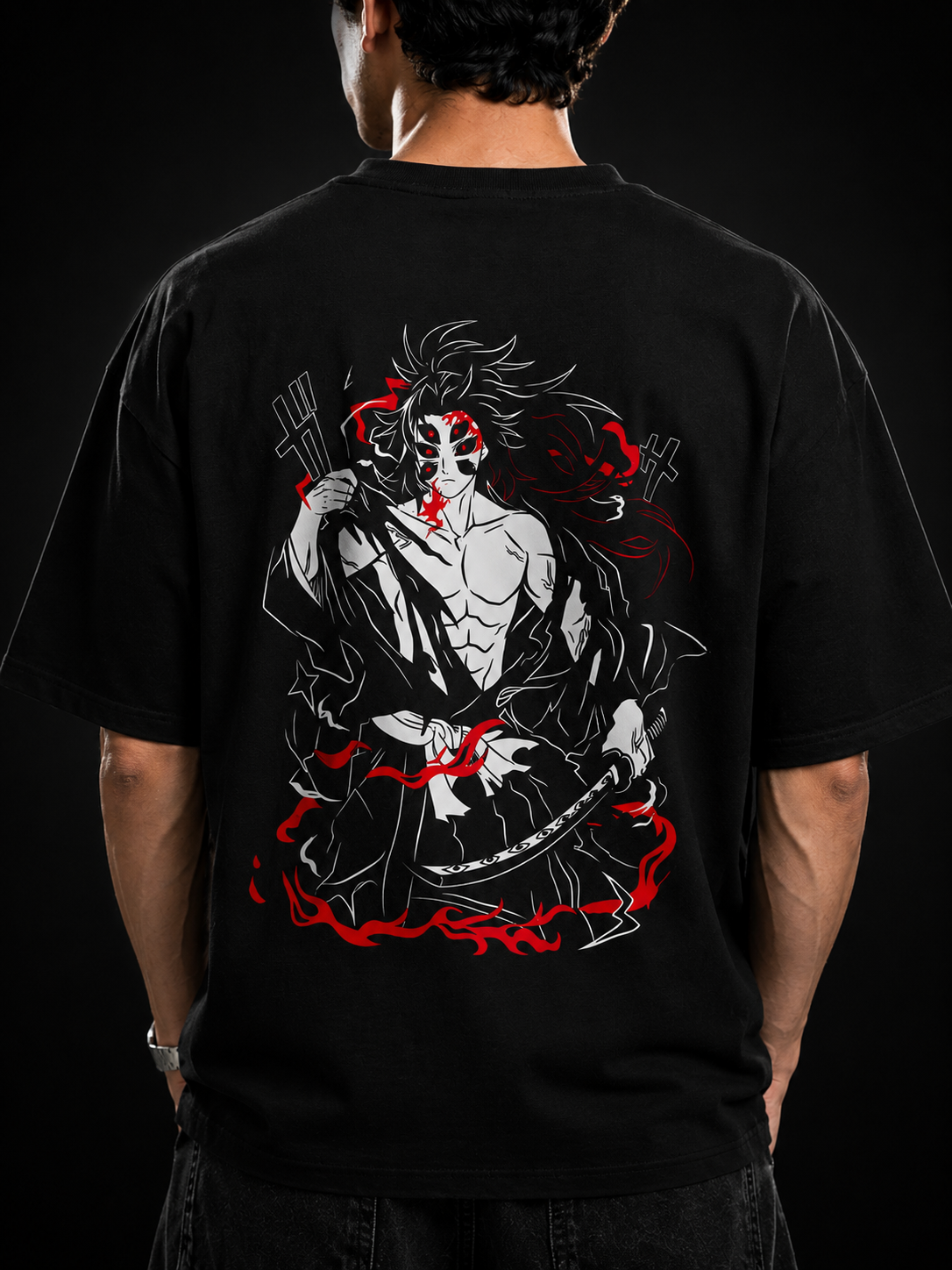 Infernal Demon Eyes Black Graphic Oversized Anime T-Shirt