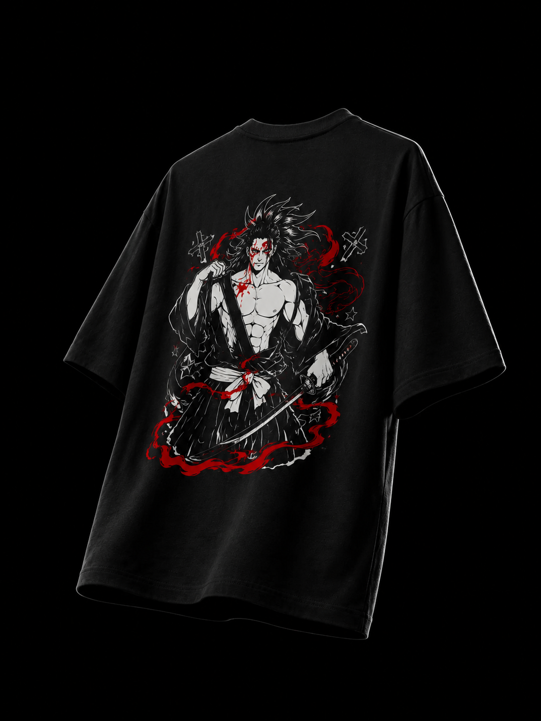 Infernal Demon Eyes Black Graphic Oversized Anime T-Shirt