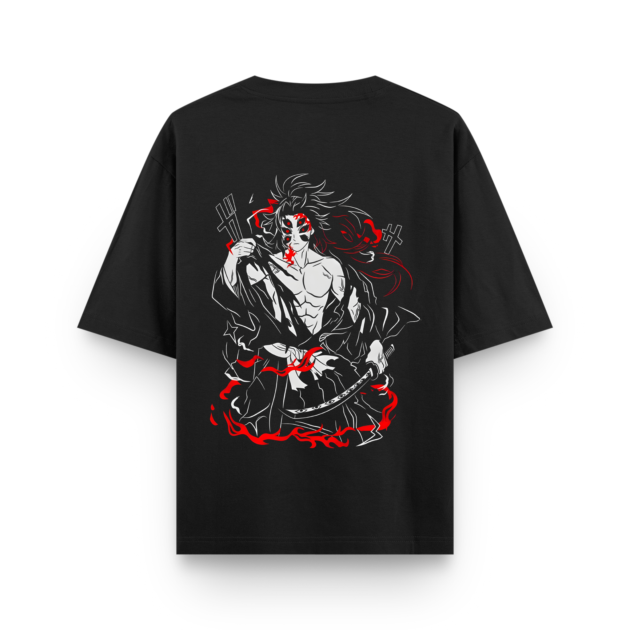 Infernal Demon Eyes Black Graphic Oversized Anime T-Shirt
