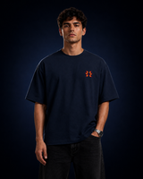 Infernal Demon Eyes Navy Blue Graphic Oversized Anime T-Shirt