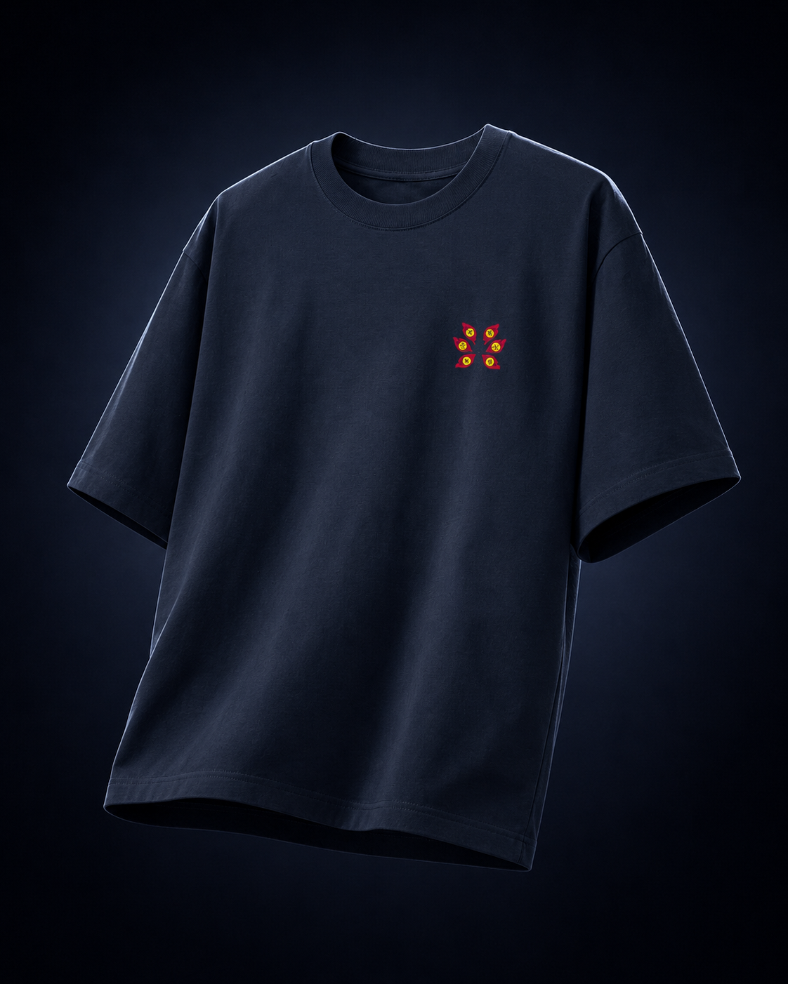 Infernal Demon Eyes Navy Blue Graphic Oversized Anime T-Shirt
