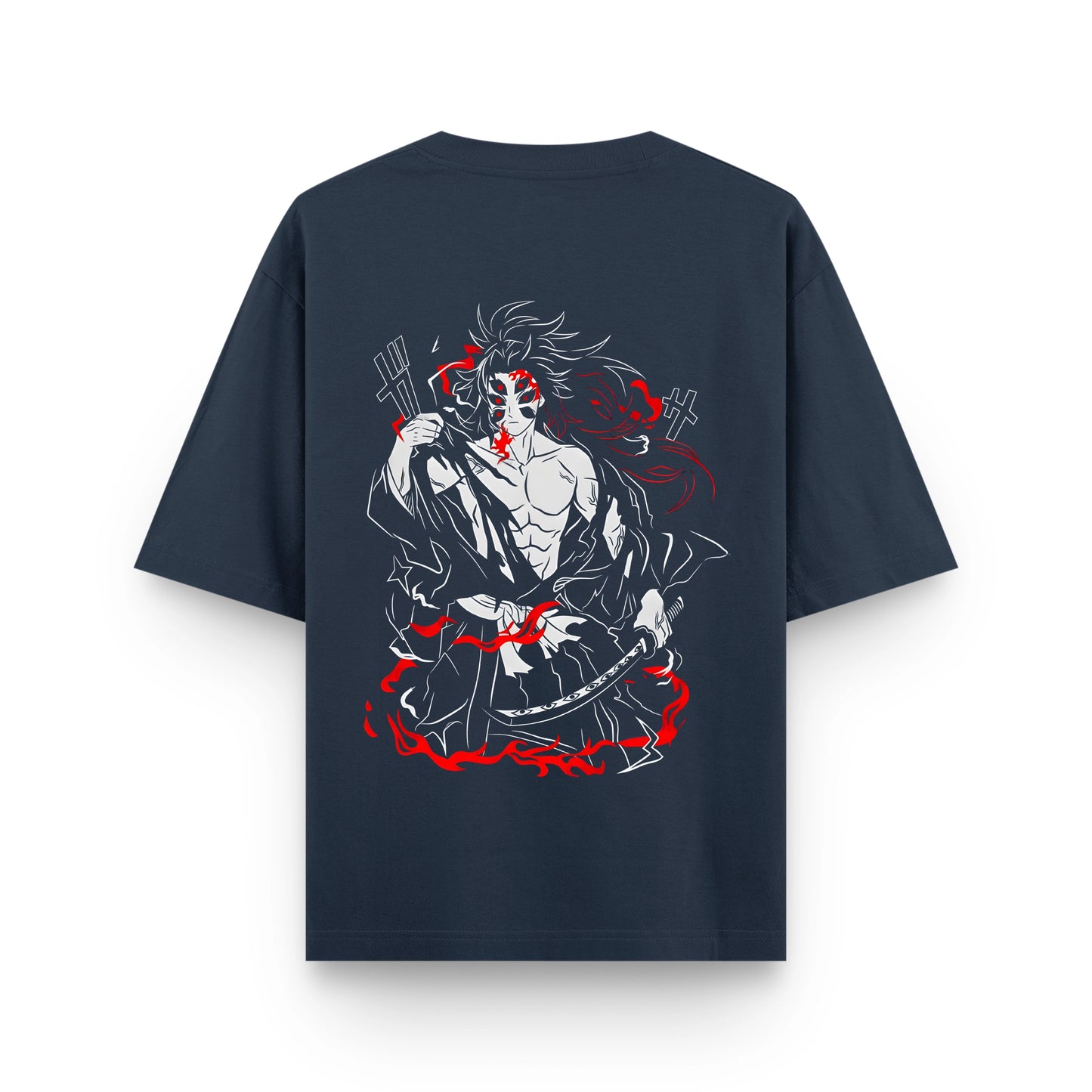 Infernal Demon Eyes Navy Blue Graphic Oversized Anime T-Shirt