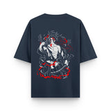 Infernal Demon Eyes Navy Blue Graphic Oversized Anime T-Shirt