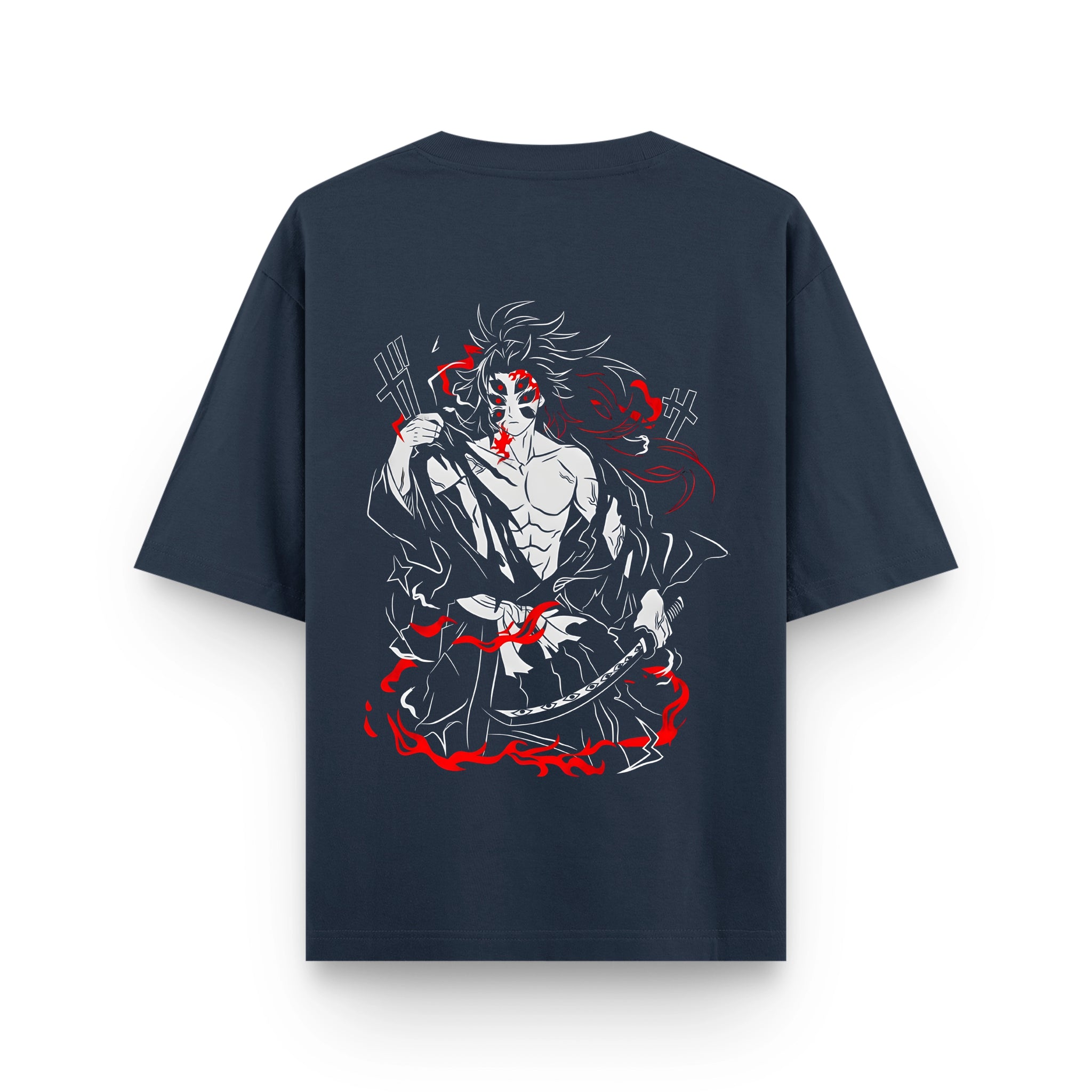 Infernal Demon Eyes Navy Blue Graphic Oversized Anime T-Shirt